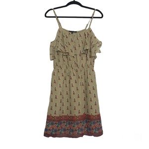 Jessica Simpson Brown Paisley Blouson Ruffled Dress Size S Boho Southwestern